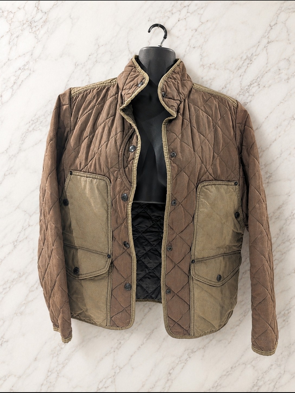 Filson Brown Quilted Lightweight Field Jacket with Tan Trim